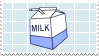 Stamp of a milk carton on a pale blue gridded background